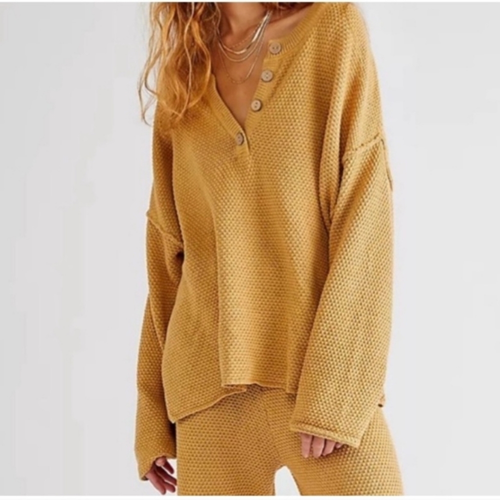 Free People Beach Hailee Waffle Knit Oversized‎ Sweater
